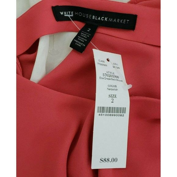 White House Black Market Pink Elsa Drape Back Blouse Shirt 3/4 Bell Sleeve 2 NWT - Picture 3 of 4